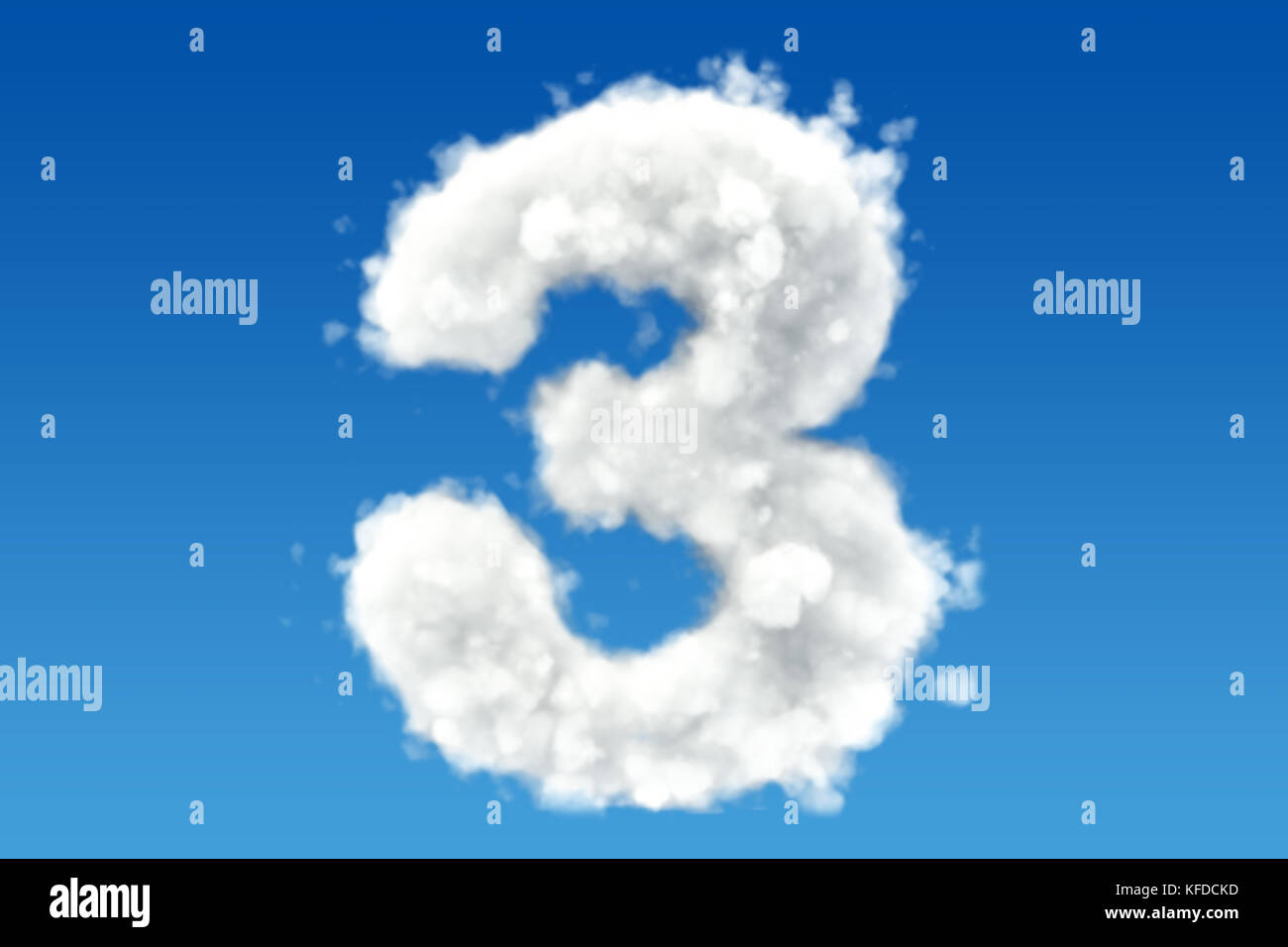 Numero 3, dalle nuvole nel cielo. Rendering 3D Foto Stock