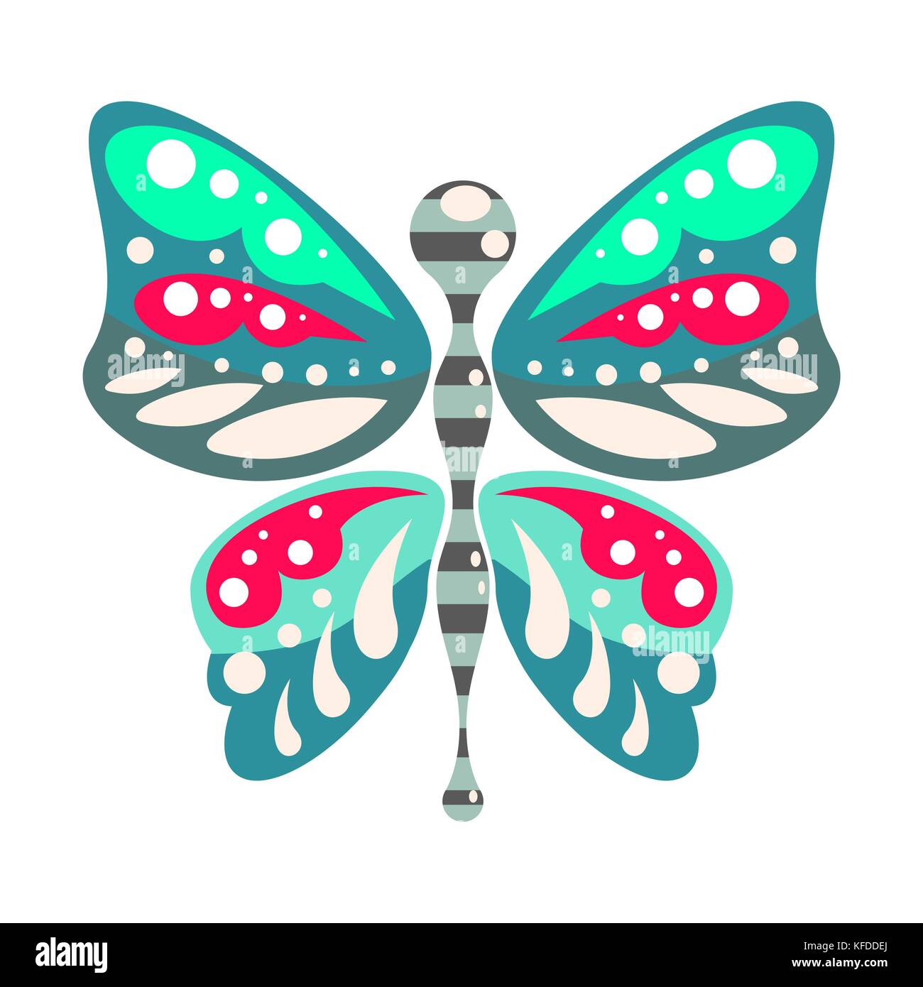 Il verde e il blu cartoon butterfly isolato illustrazione vettoriale. Illustrazione Vettoriale