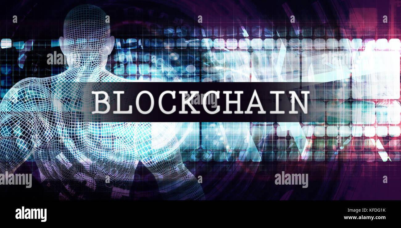 Industria blockchain con avveniristico business tech sfondo Foto Stock