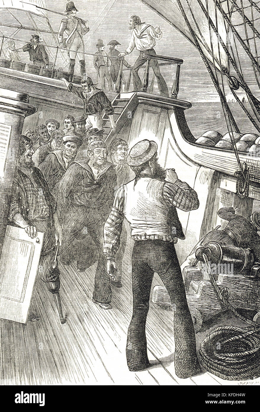 Scena a bordo della nave prima della battaglia di Ushant, 27 luglio 1778 Foto Stock