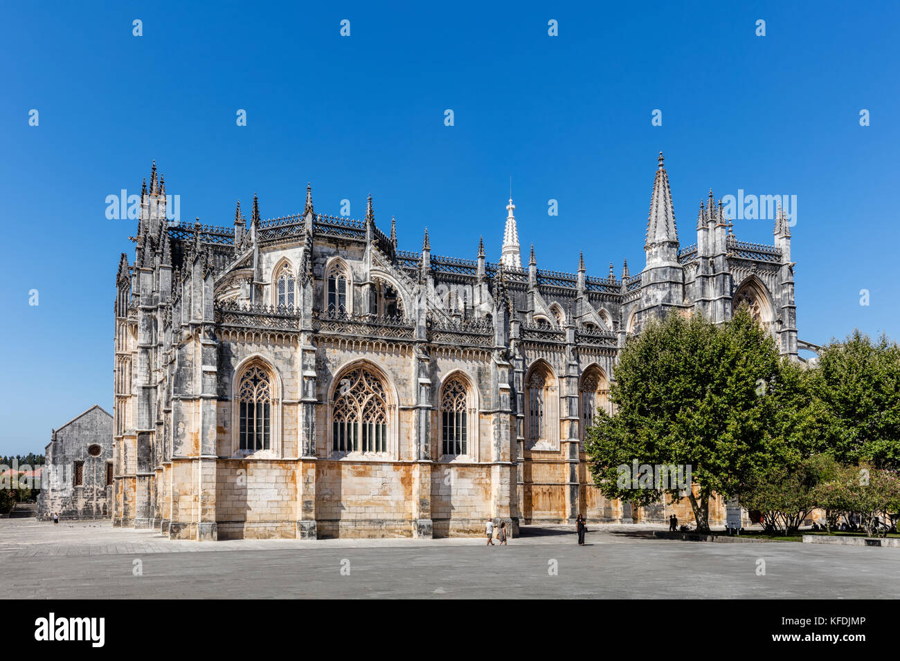 Medievale Monastero di Batalha in Batalha, Portogallo, un primo esempio di architettura gotica Portoghese, sito patrimonio mondiale dell'unesco, iniziato nel 1386 Foto Stock