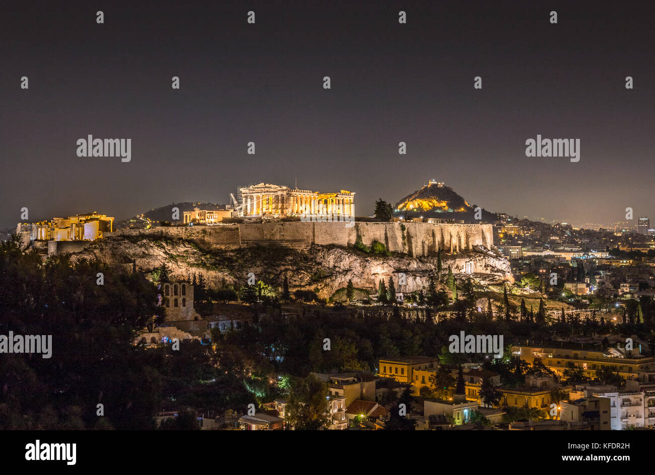 Il Partenone di notte Foto Stock