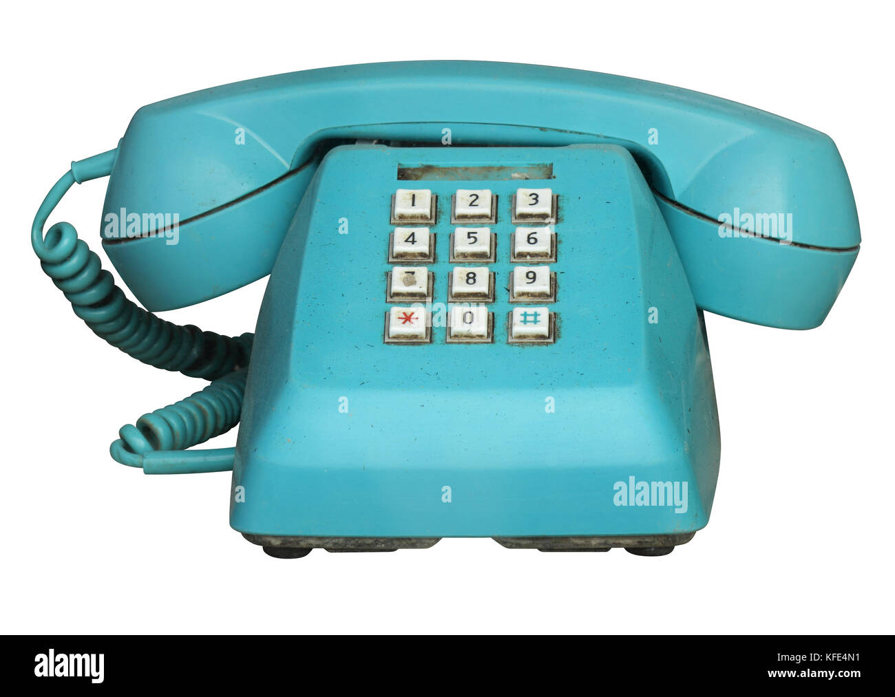Il vecchio telefono azzurro isolato su bianco con tracciato di ritaglio  Foto stock - Alamy