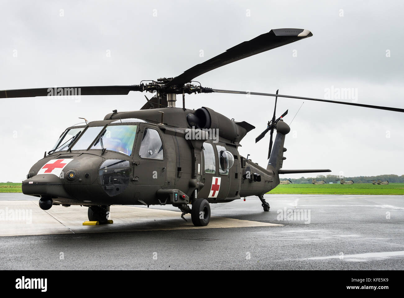 Un Sikorsky UH-60 Black Hawk Medevac elicottero del US Army al Wingene Air Base in Belgio. Medevac team a offrire cure di emergenza per le forze americane. Foto Stock