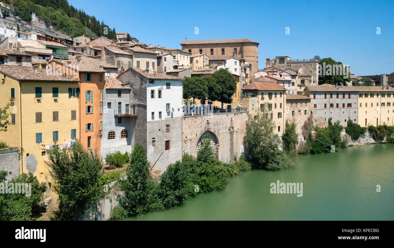 Fossombrone (Pesaro Urbino, Marche, Italia): vista panoramica della città e del fiume Metauro Foto Stock