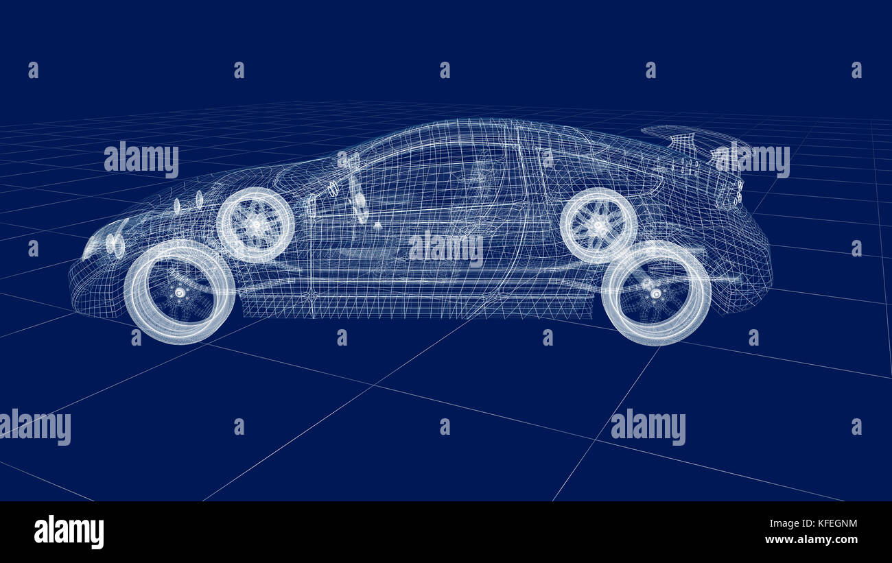Trasparente design auto, filo modello.3D'illustrazione. La mia auto propria progettazione. Foto Stock