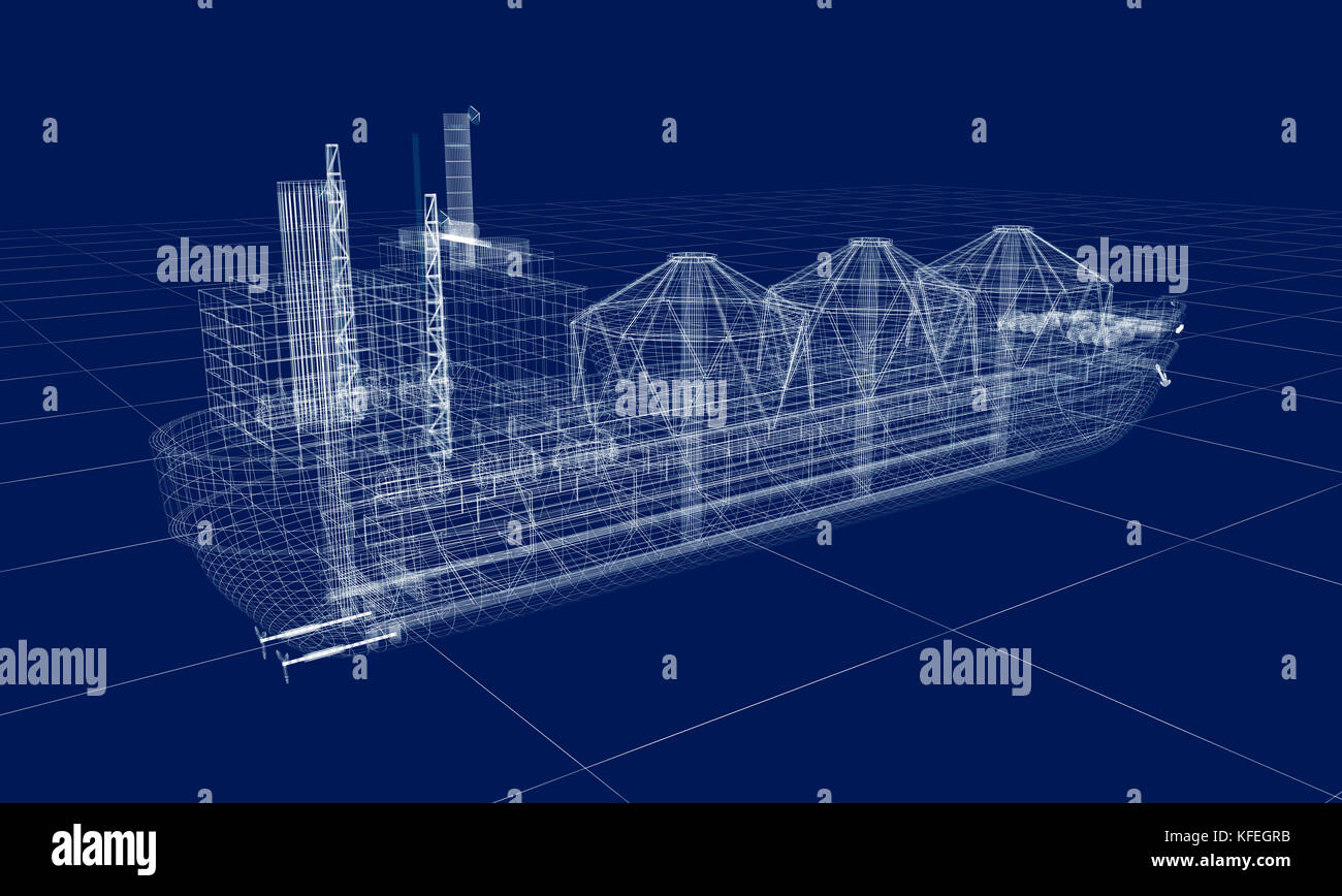 Petroliera nave modello di filo isolato su bianco. Il mio design. 3D'illustrazione. Foto Stock