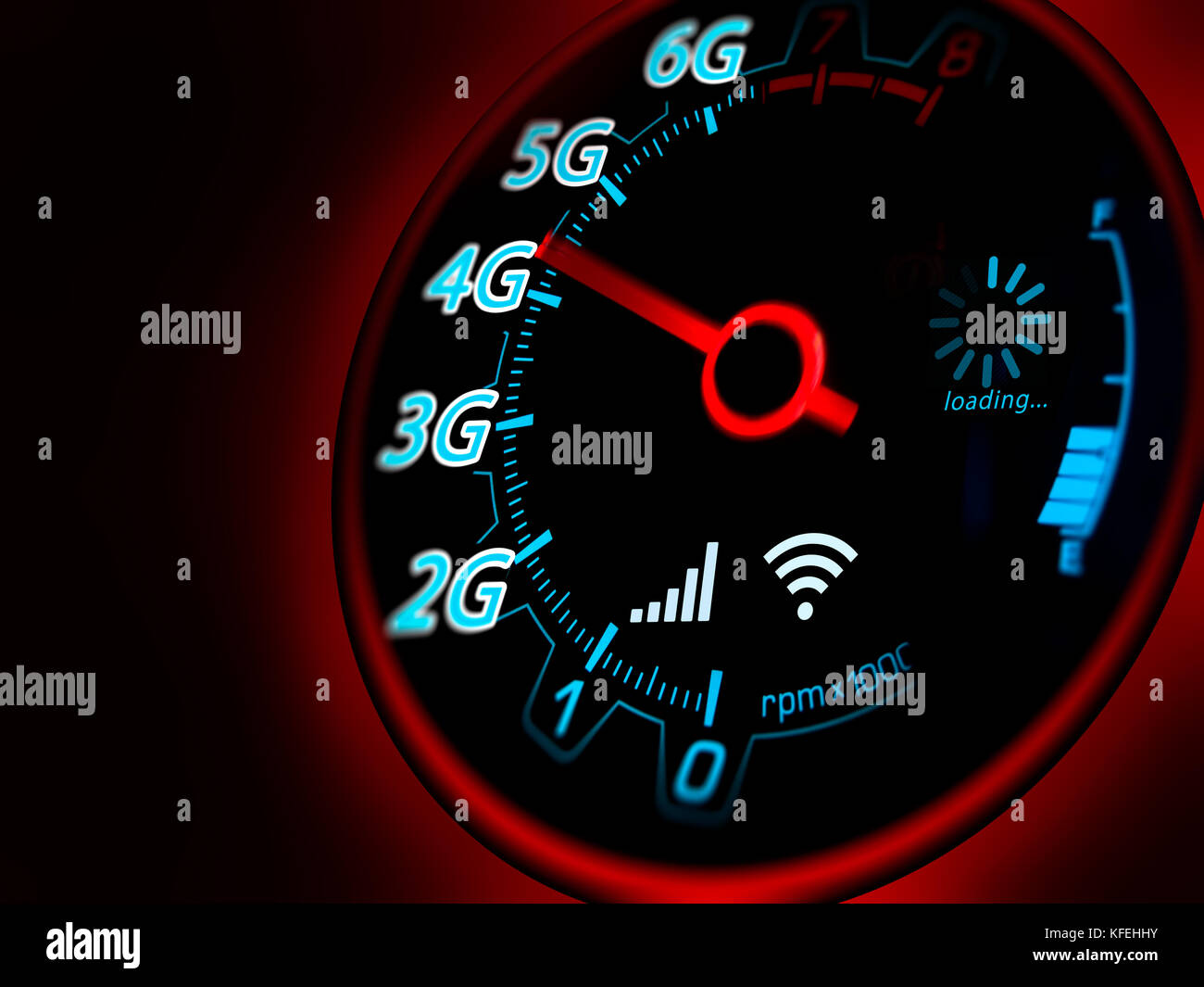 Rete di telefonia mobile e internet su indicatore di velocità Foto stock -  Alamy