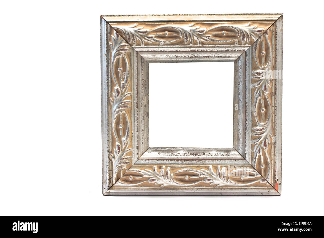 Antiquariato argento barocco telaio isolato su bianco Foto Stock