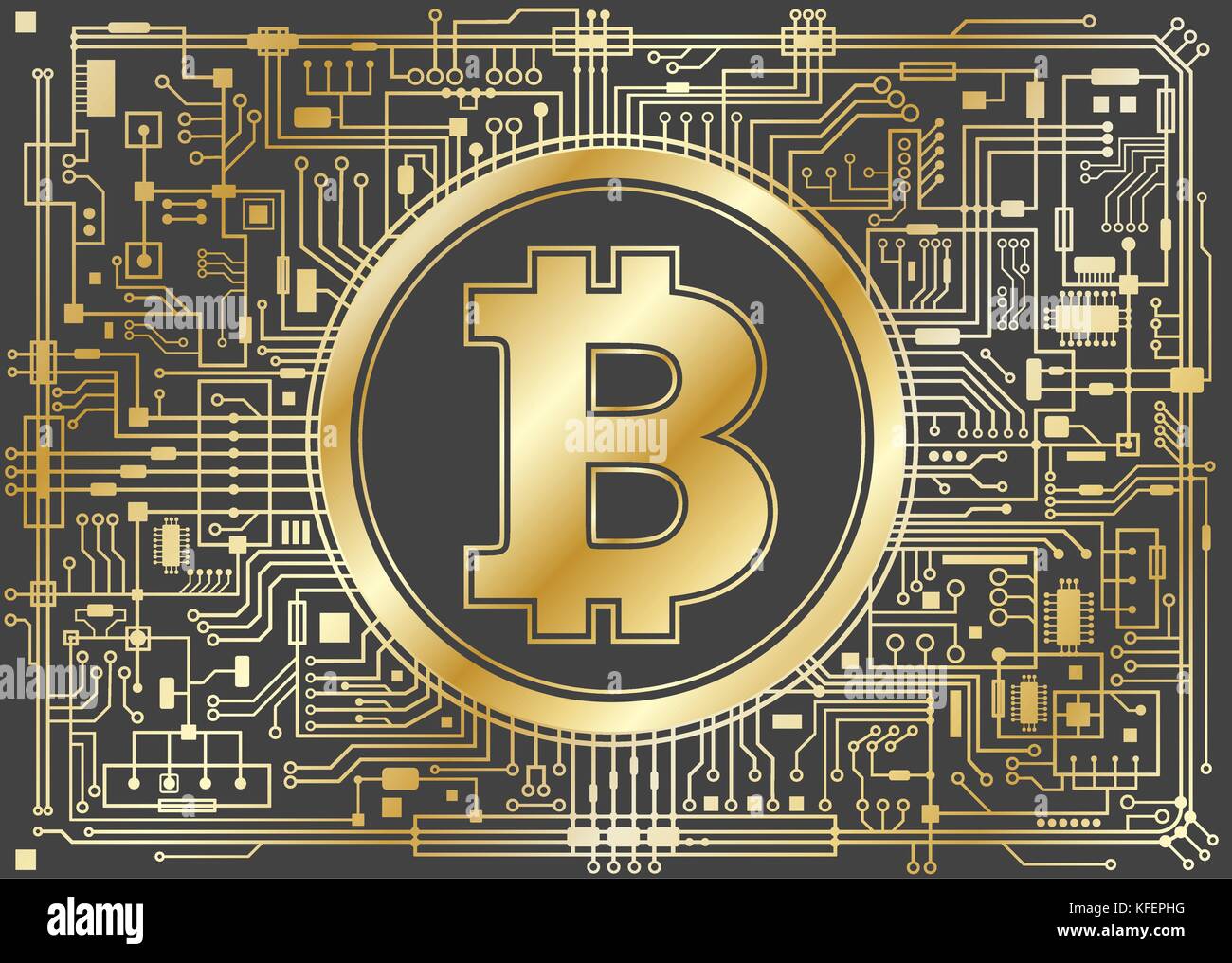 Golden bitcoin valuta digitale sullo sfondo Illustrazione Vettoriale