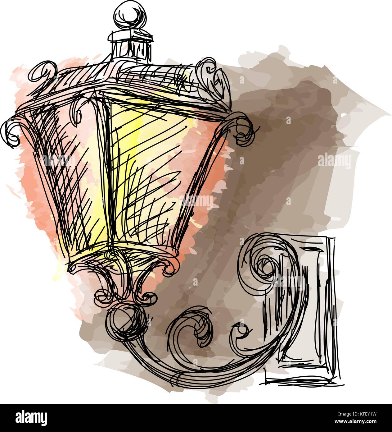 Lanterne Vintage lampada, disegnato a mano illustrazione vettoriale Illustrazione Vettoriale