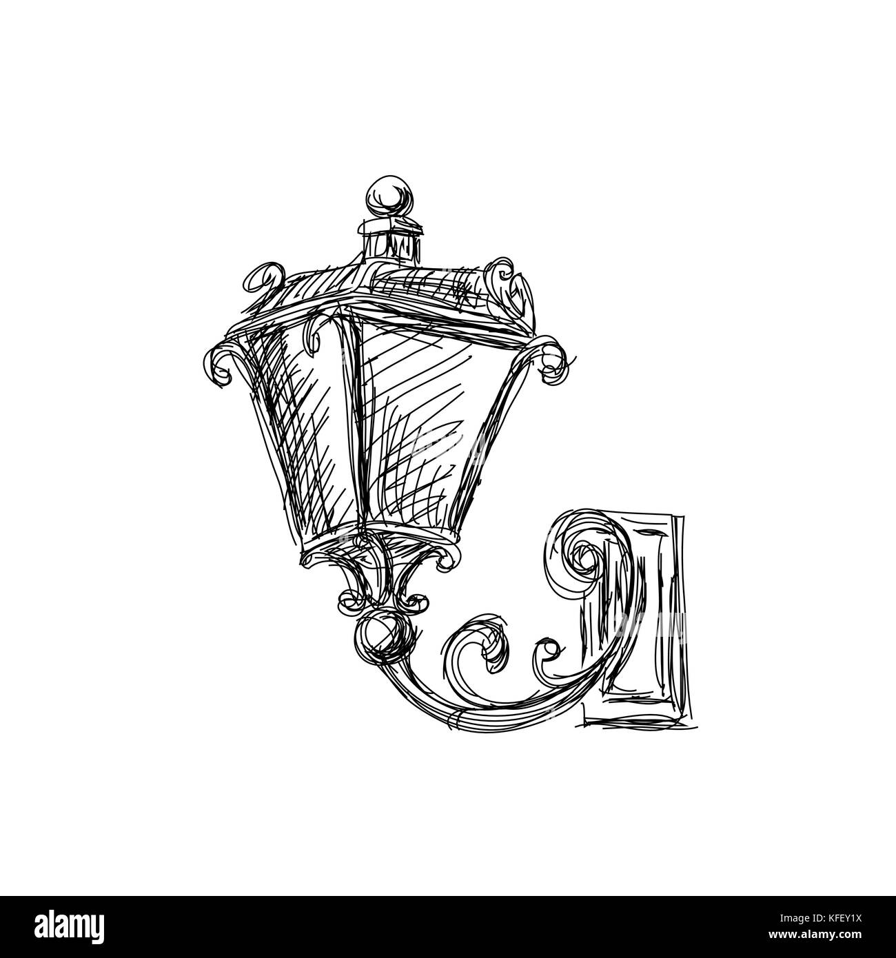 Lanterne Vintage lampada, disegnato a mano illustrazione vettoriale Illustrazione Vettoriale