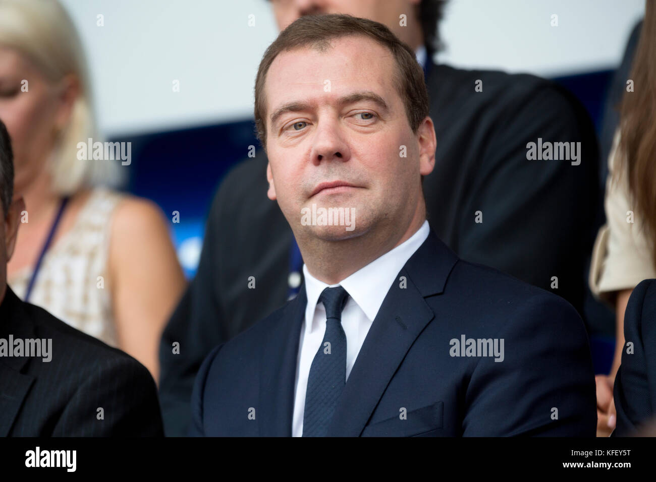 Mosca, Russia. 6 Ago, 2014. primo ministro russo Dmitry Medvedev durante la cerimonia di apertura della canoa sprint mondo Foto Stock