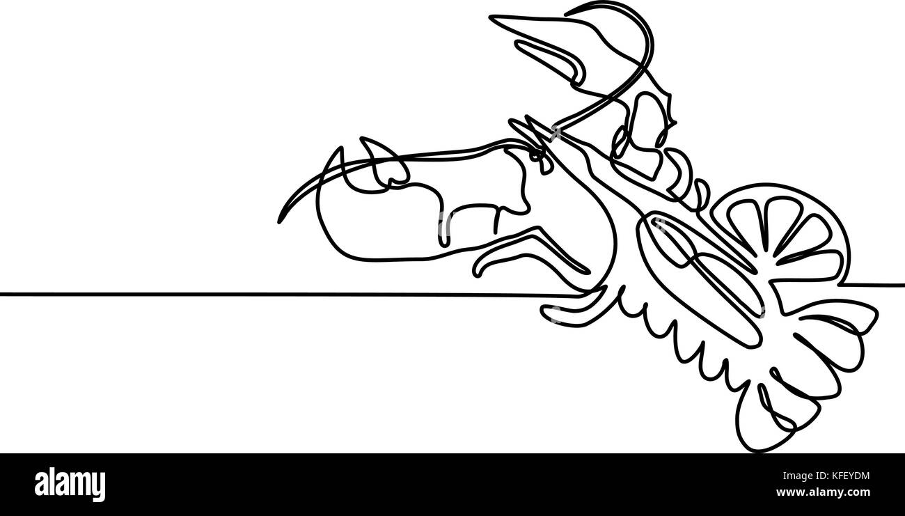 Rappresentazione in linea continua. L'aragosta. Illustrazione vettoriale con linee nere su sfondo bianco. Illustrazione Vettoriale