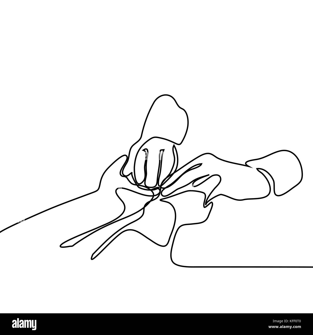 Persone, età, famiglia, della cura e del sostegno concetto - donne tenendo le mani. Rappresentazione in linea continua. Illustrazione Vettoriale su sfondo bianco Illustrazione Vettoriale