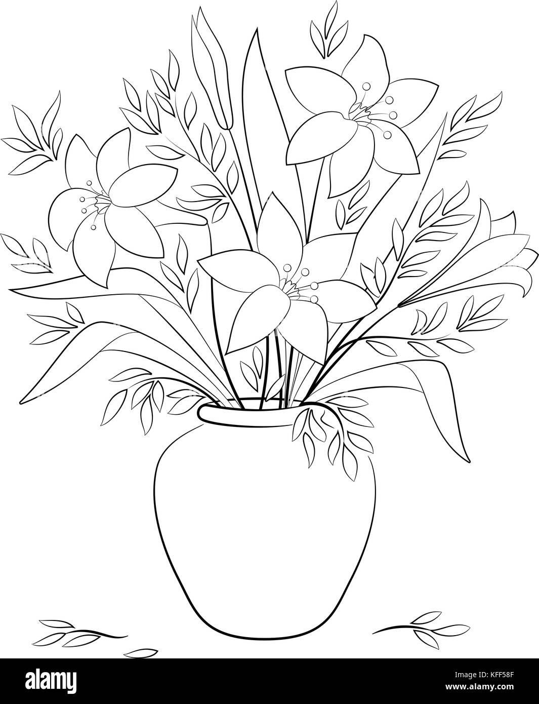 Gigli fiori in un vaso contorni Illustrazione Vettoriale