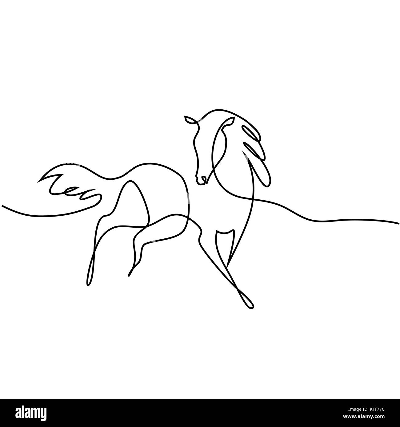 Continuo di un disegno della linea. Il logo di cavallo. Bianco e nero illustrazione vettoriale. Concetto di logo, scheda, banner, poster, flyer Illustrazione Vettoriale