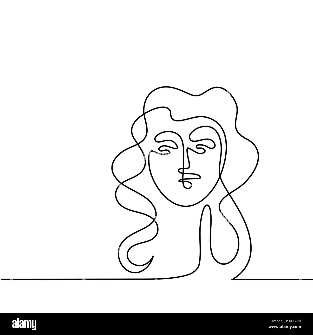 Vettore di linea continua. Abstract ritratto di una donna. Illustrazione Vettoriale. Illustrazione Vettoriale