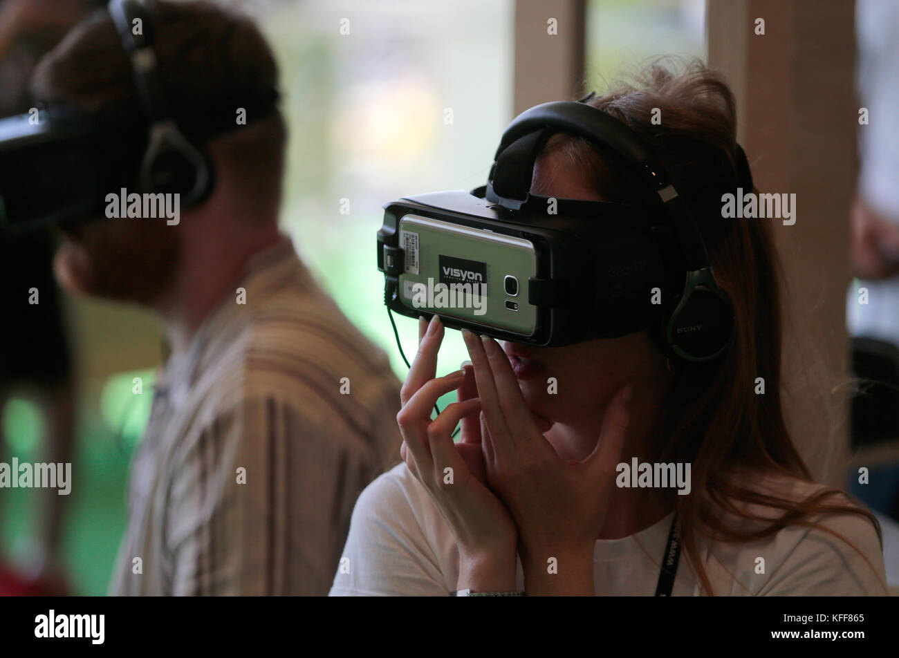 Test dei dispositivi vr al sonar musica avanzata e arts festival di Barcellona Foto Stock