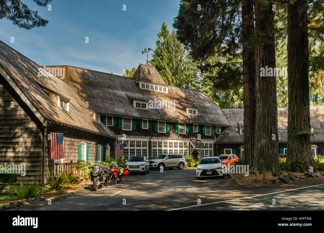 Lake Quinault Lodge, Quinault Valley, Olympic National Forest, Washington State, Stati Uniti Foto Stock