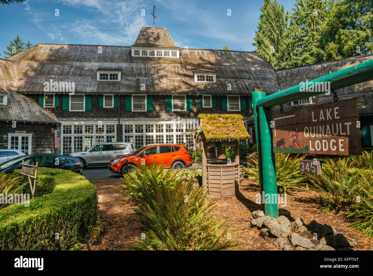 Lake Quinault Lodge, Quinault Valley, Olympic National Forest, Washington State, Stati Uniti Foto Stock