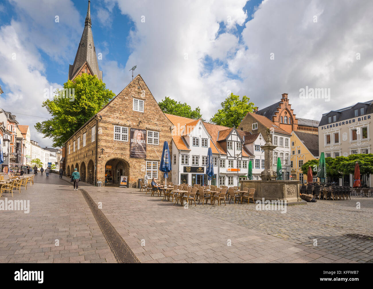 Nordermarkt Square nella città costiera di flensburg presso il mar Baltico, Germania Foto Stock