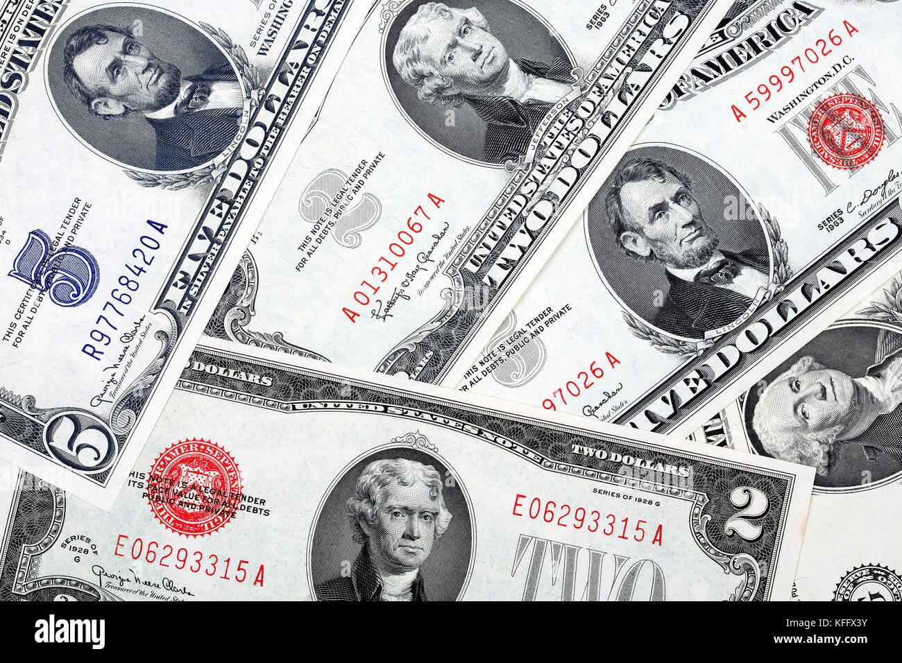 Vecchi dollari americani, uno sfondo Foto Stock