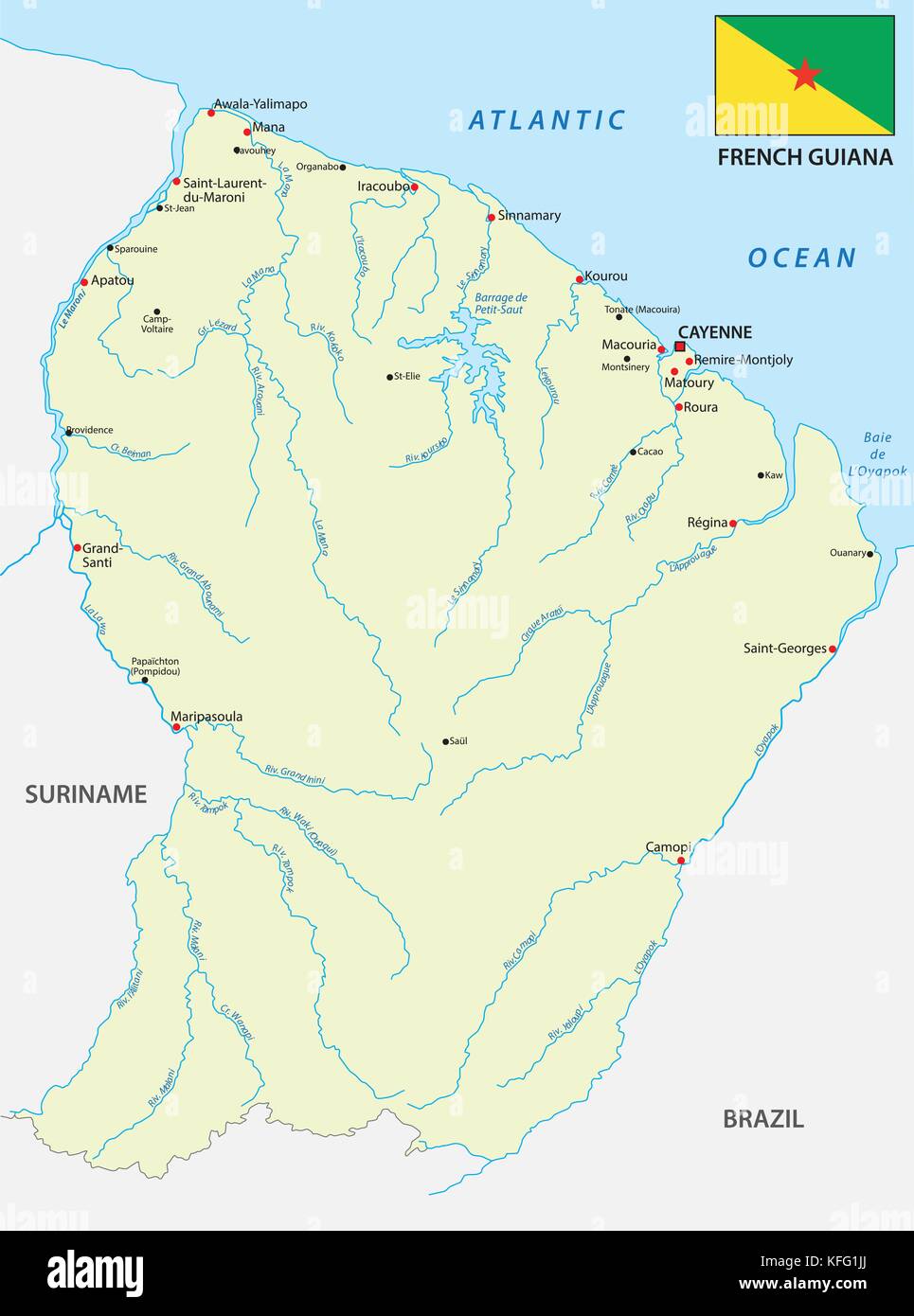 Guiana francese mappa con bandiera Illustrazione Vettoriale