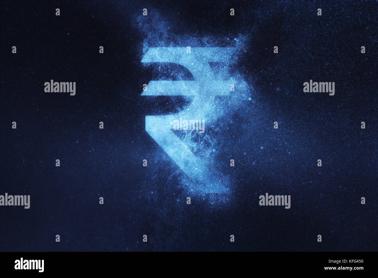 Rupia indiana segno, rupia indiana simbolo. Abstract di notte sullo sfondo del cielo Foto Stock