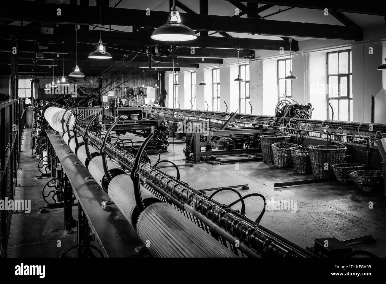 Macchine tessili a Leeds industrial museum, Armley Mills, West Yorkshire. Foto Stock