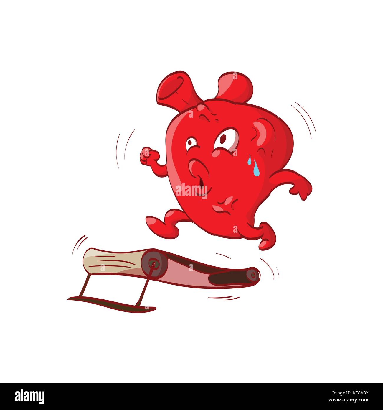 Colorata illustrazione vettoriale di un cartone animato cuore anatomico esercitando su un tapis roulant Illustrazione Vettoriale