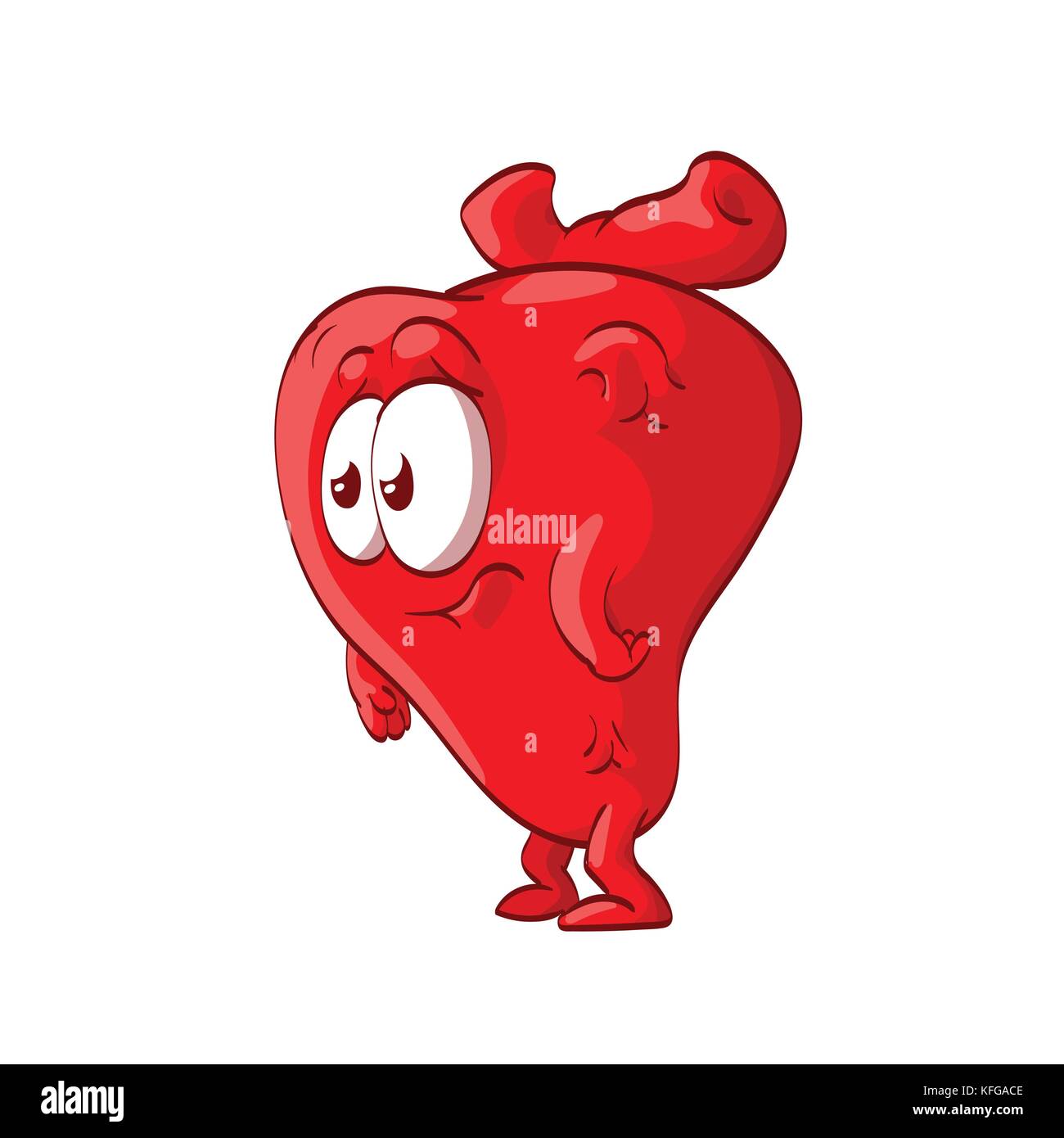 Colorata illustrazione vettoriale di un cartone animato cuore anatomico con il volto, guardando scioccato, confuso o triste Illustrazione Vettoriale