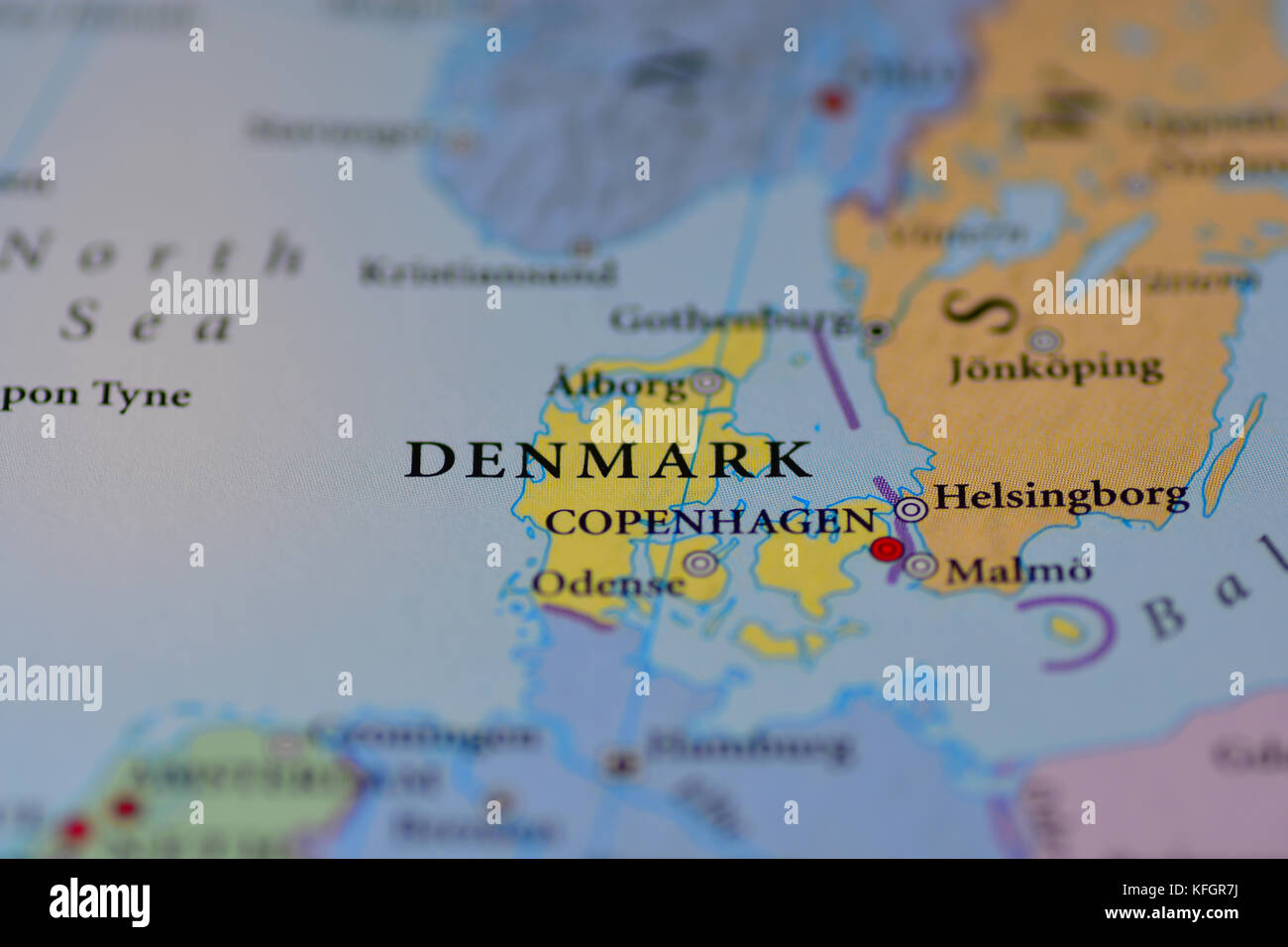 In prossimità di una mappa di Danimarca Foto Stock