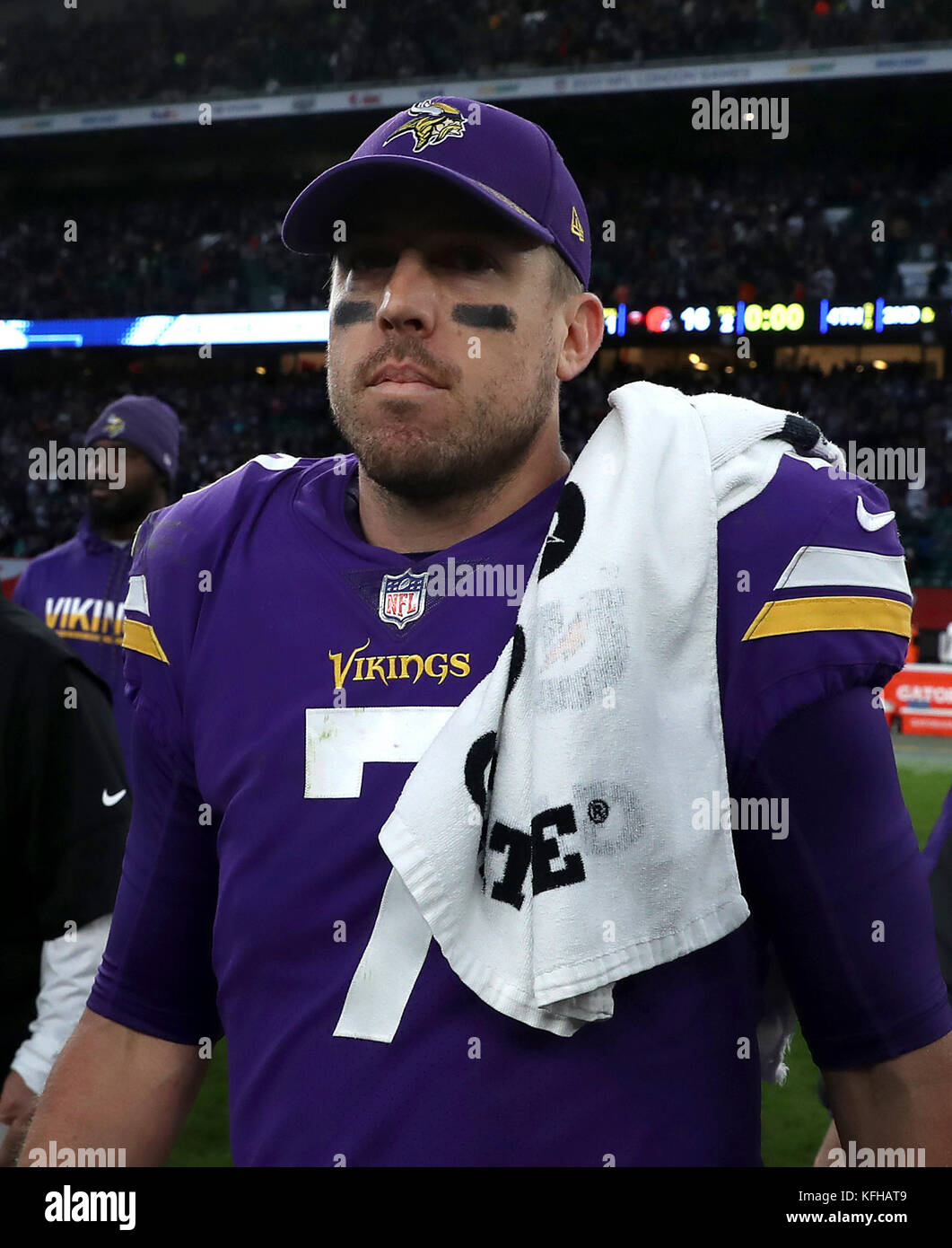 Il quarterback di Minnesota Vikings Case Keenum dopo la partita NFL della International Series a Twickenham, Londra. Foto Stock