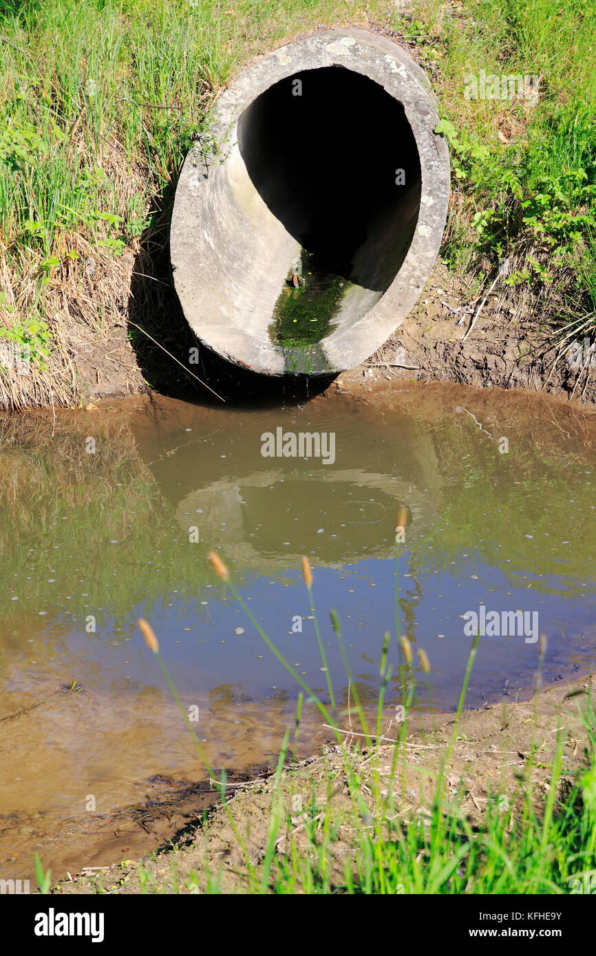 Ablußrohr, Abwasser in Bach, Fluss Foto Stock