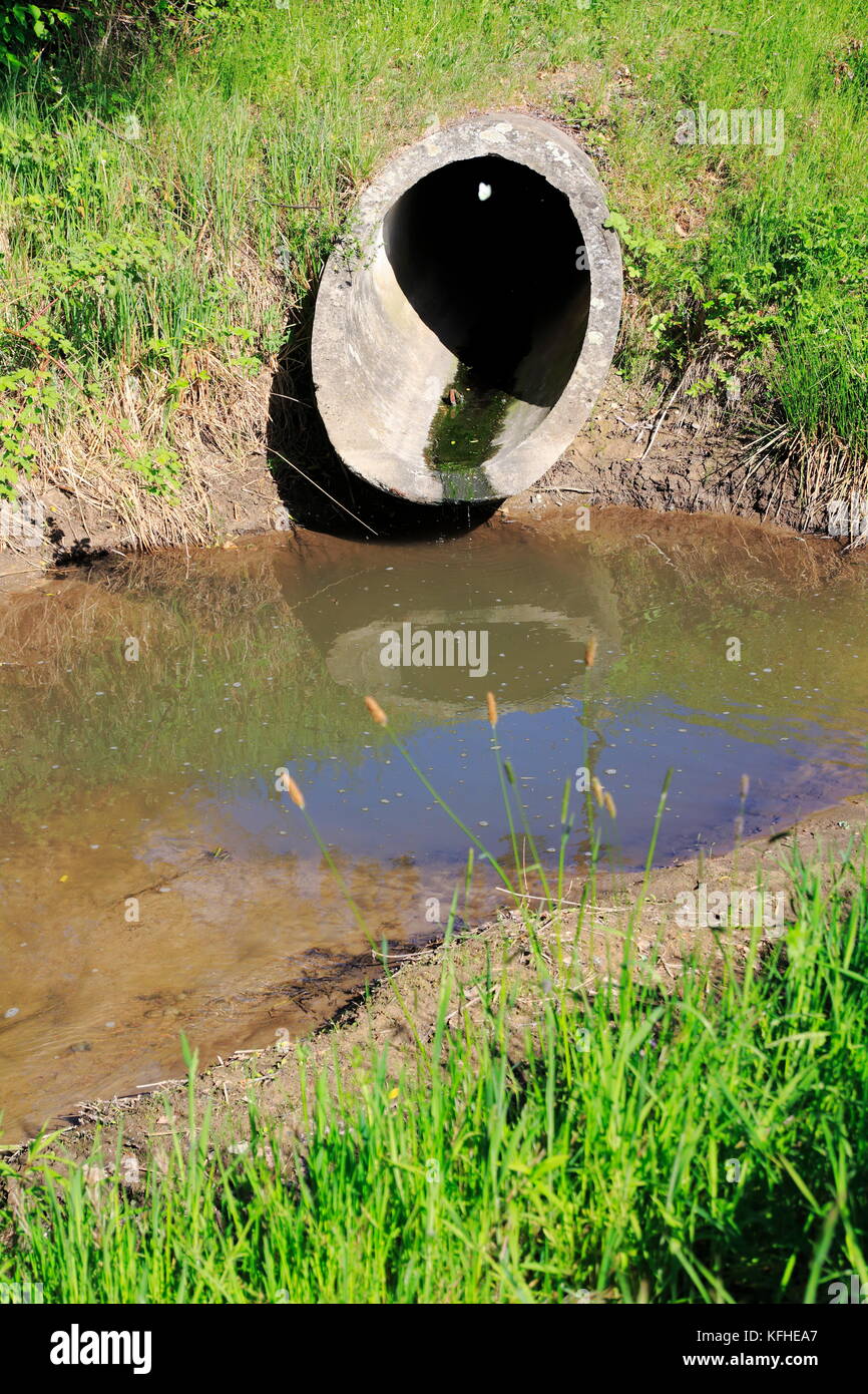 Ablußrohr, Abwasser in Bach, Fluss Foto Stock