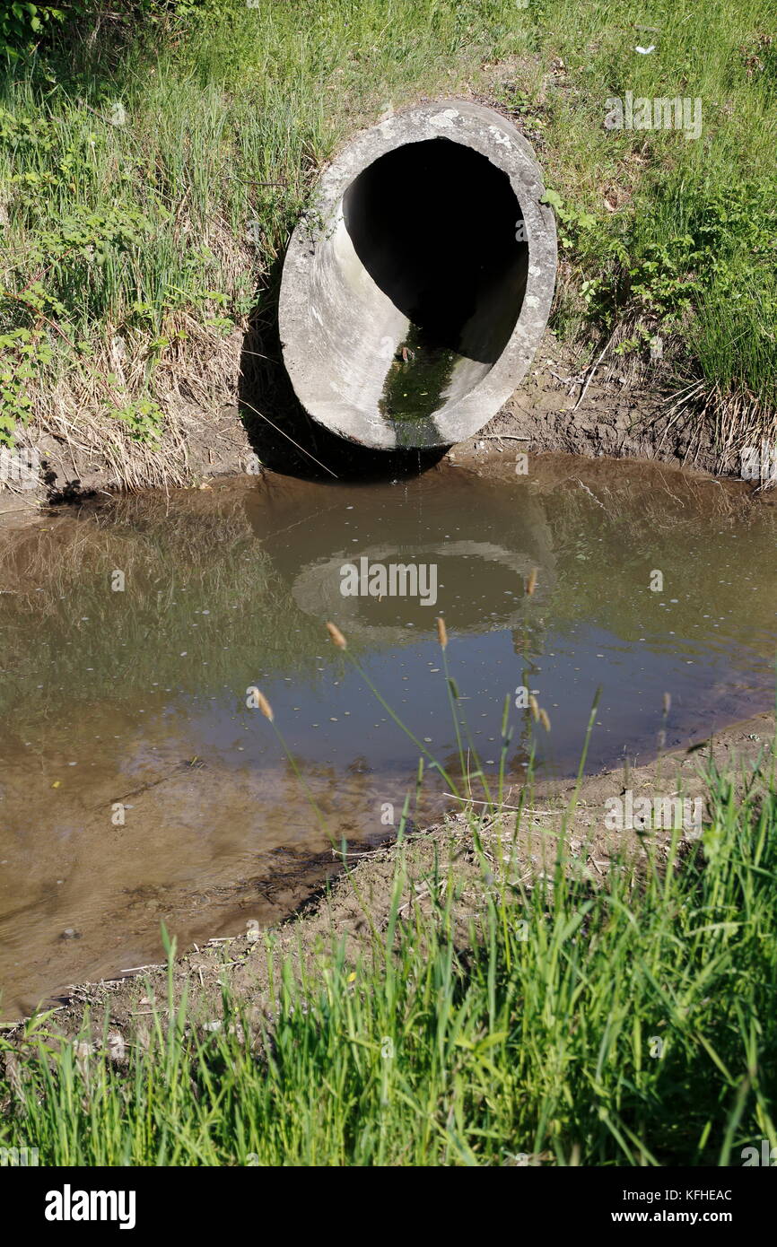 Ablußrohr, Abwasser in Bach, Fluss Foto Stock