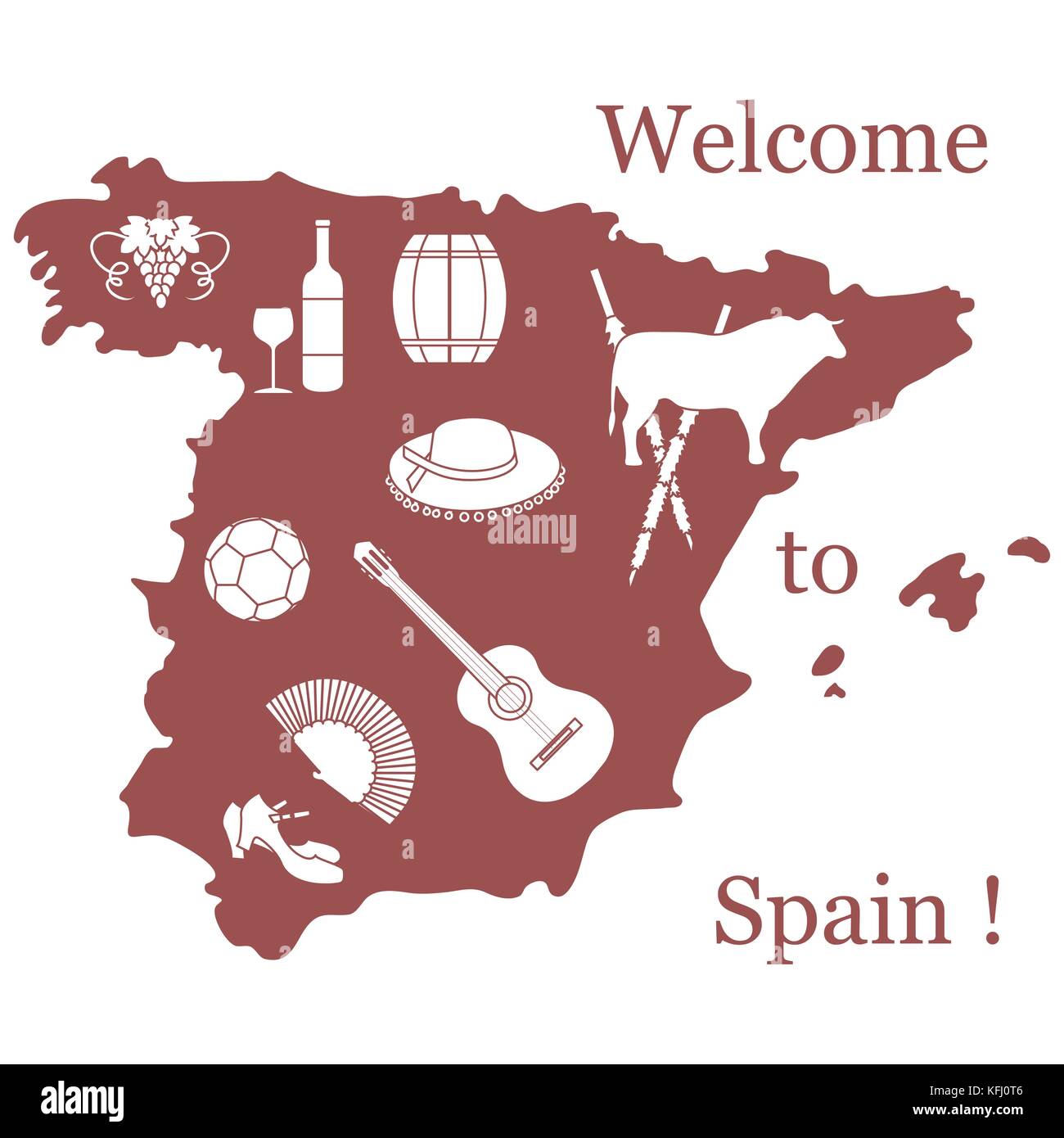 Illustrazione vettoriale con vari simboli della Spagna. viaggi e tempo libero. design per banner, poster o di stampa. Illustrazione Vettoriale