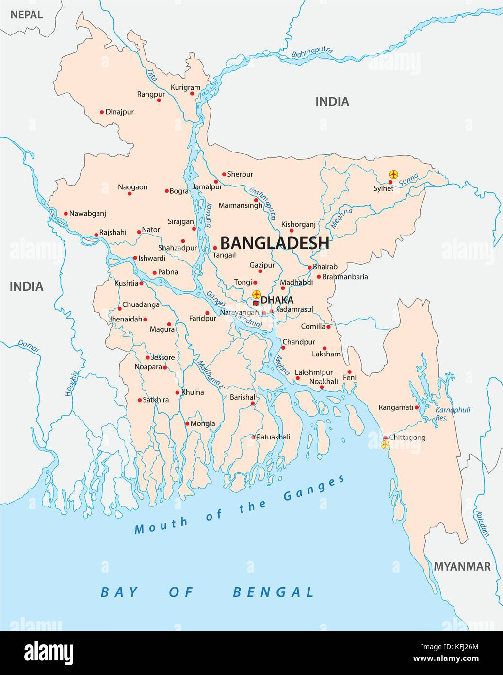 Bangladesh mappa vettoriale Illustrazione Vettoriale