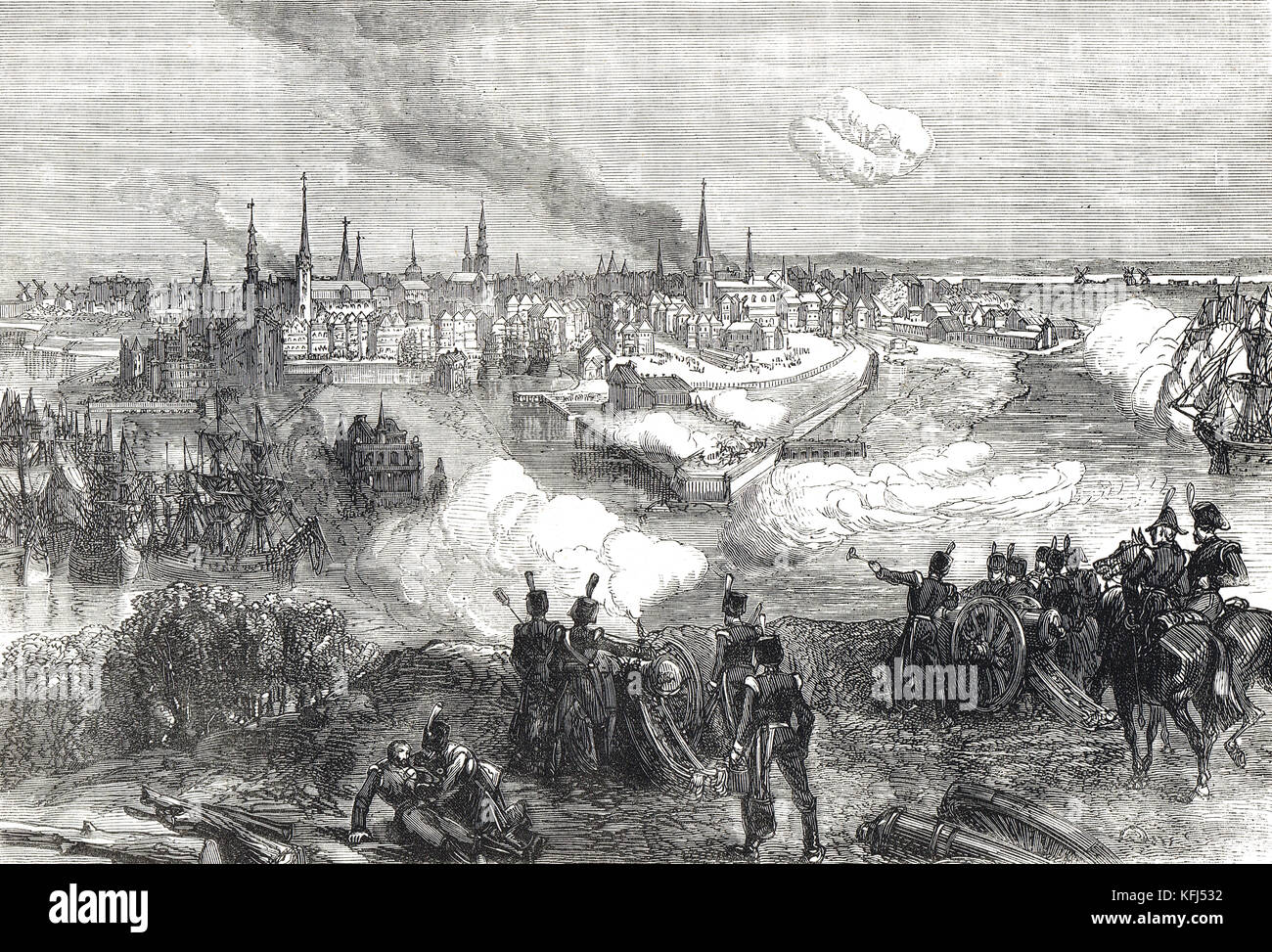 Il bombardamento di Copenaghen, la seconda battaglia di Copenaghen, 1807 Foto Stock