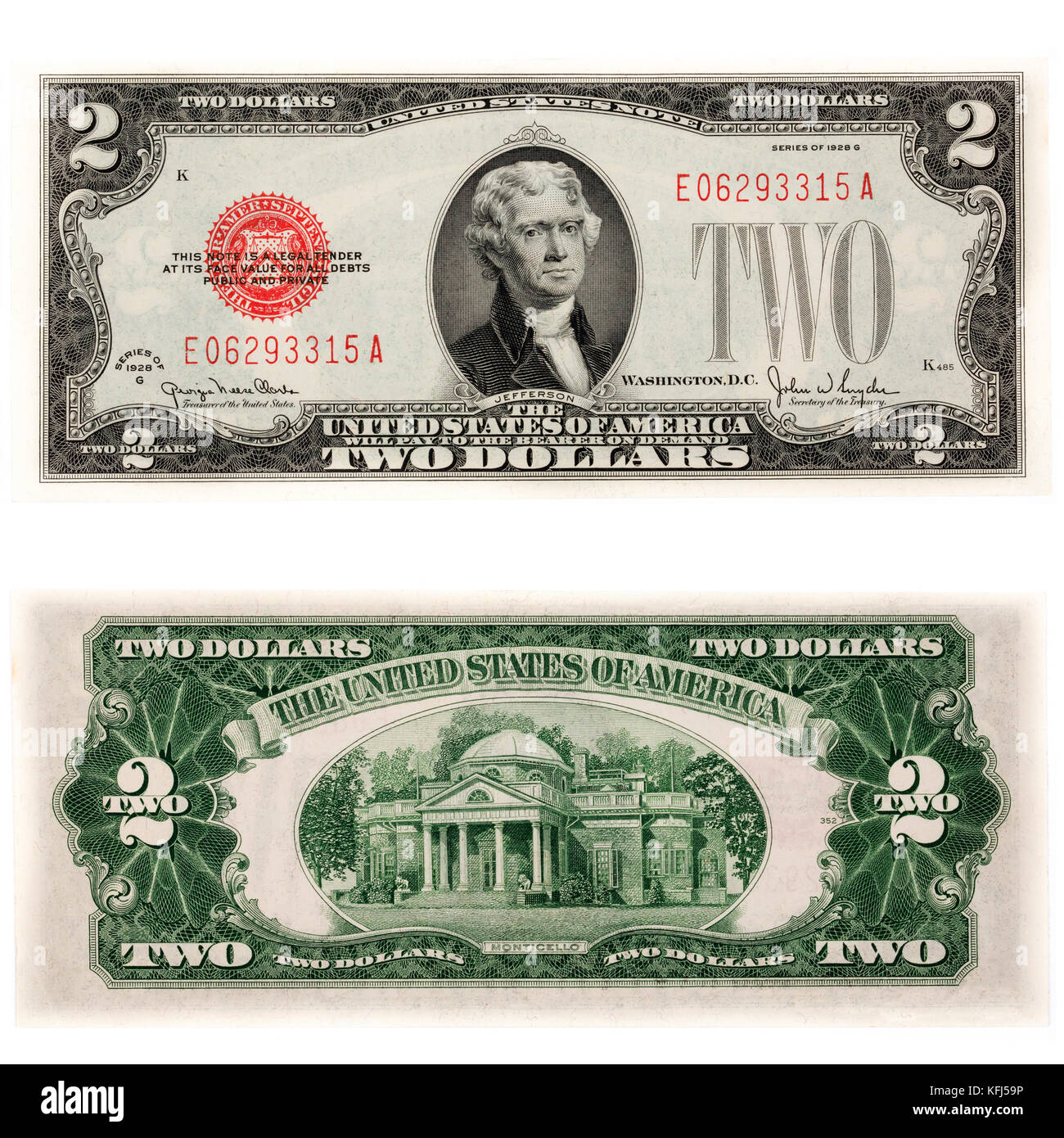 Vecchi dollari americani su sfondo bianco Foto Stock