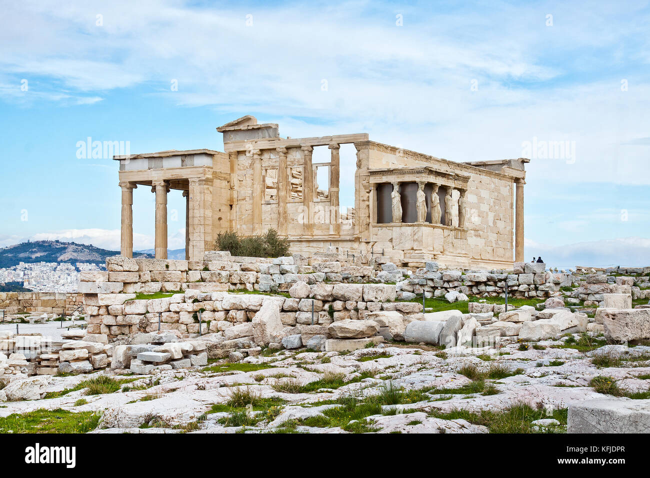 L'Erechtheion è un antico tempio greco a nord Lato dell'Acropoli di Atene in Grecia che era Dedicato sia ad Athena che a Poseidon Foto Stock