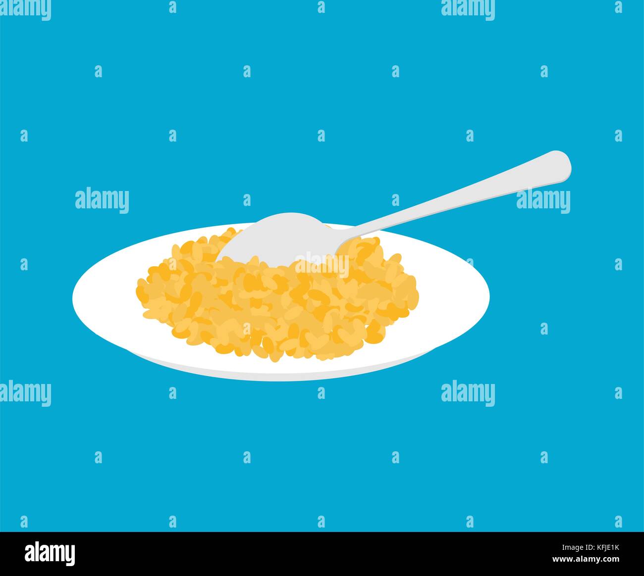 Bulgur di porridge in piastra e cucchiaio isolato. Cibo sano per la prima colazione. illustrazione vettoriale Illustrazione Vettoriale