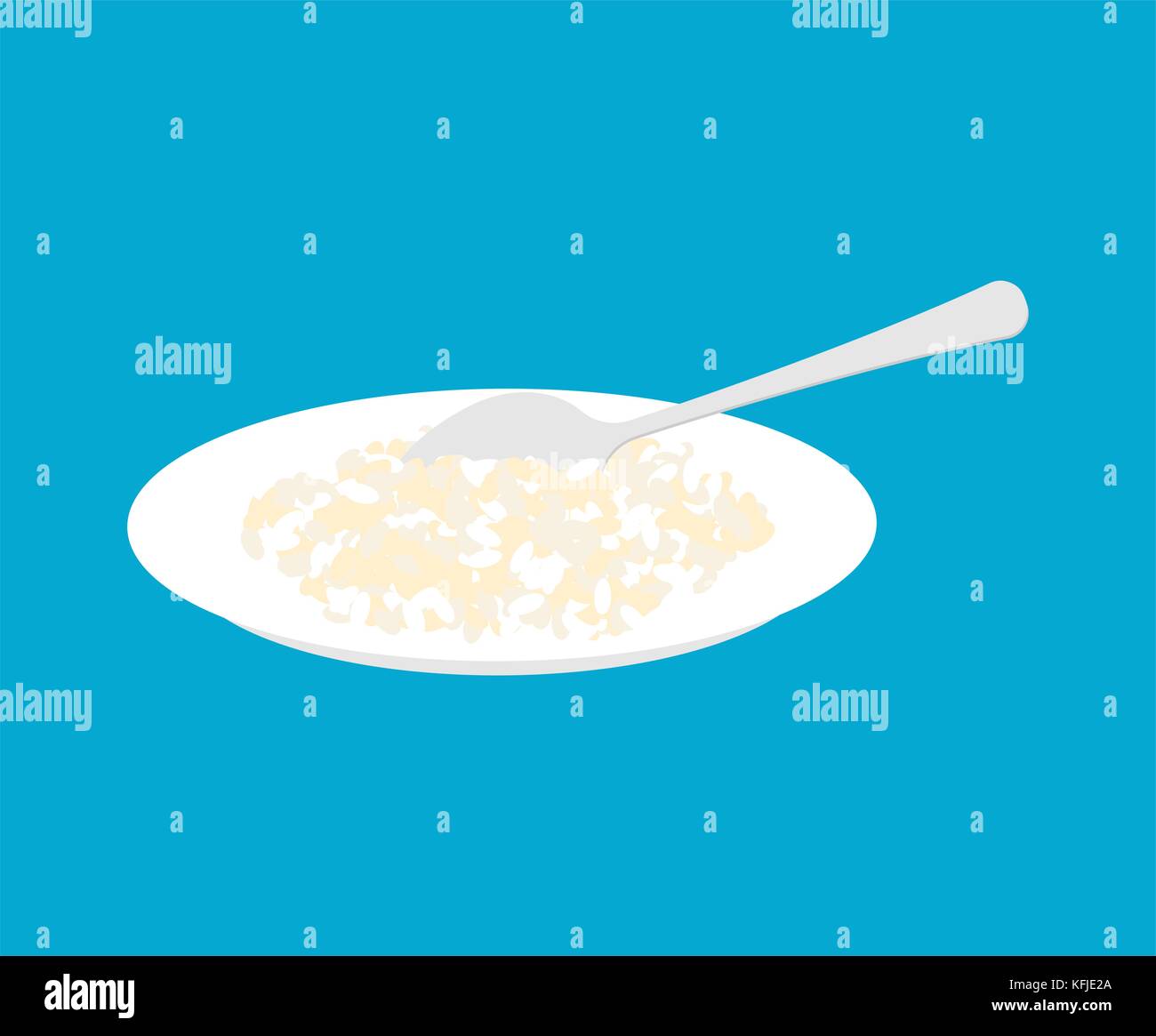 Round farinata di riso nella piastra e cucchiaio isolato. Cibo sano per la prima colazione. illustrazione vettoriale Illustrazione Vettoriale