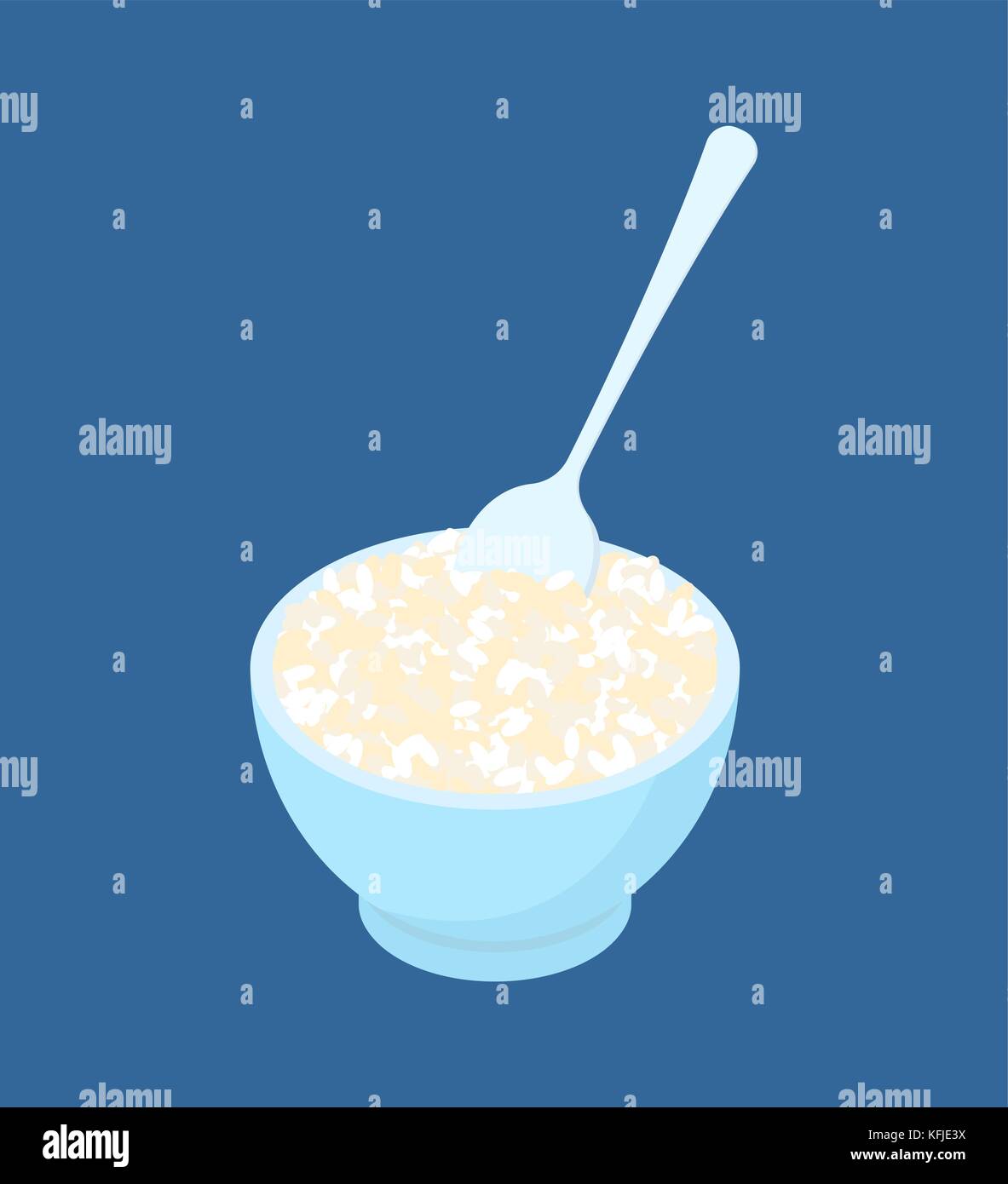 Ciotola di riso tondo porridge e cucchiaio isolato. Cibo sano per la prima colazione. illustrazione vettoriale Illustrazione Vettoriale