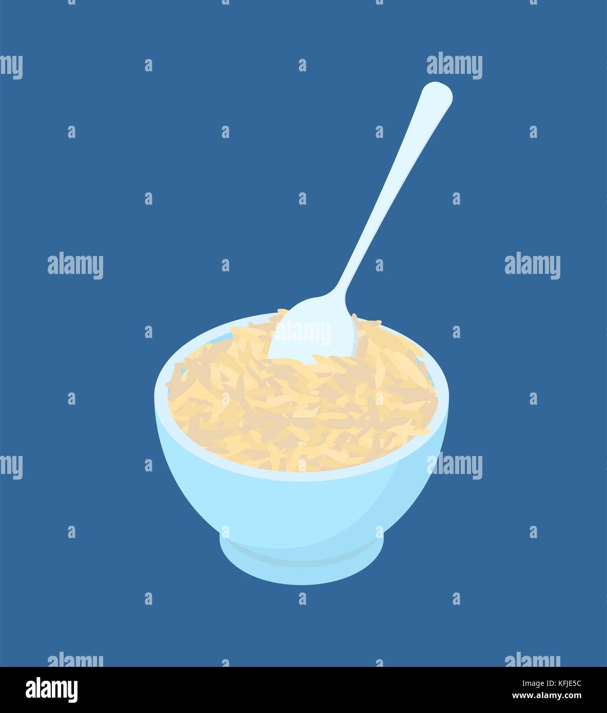 Ciotola di riso marrone porridge e cucchiaio isolato. Cibo sano per la prima colazione. illustrazione vettoriale Illustrazione Vettoriale