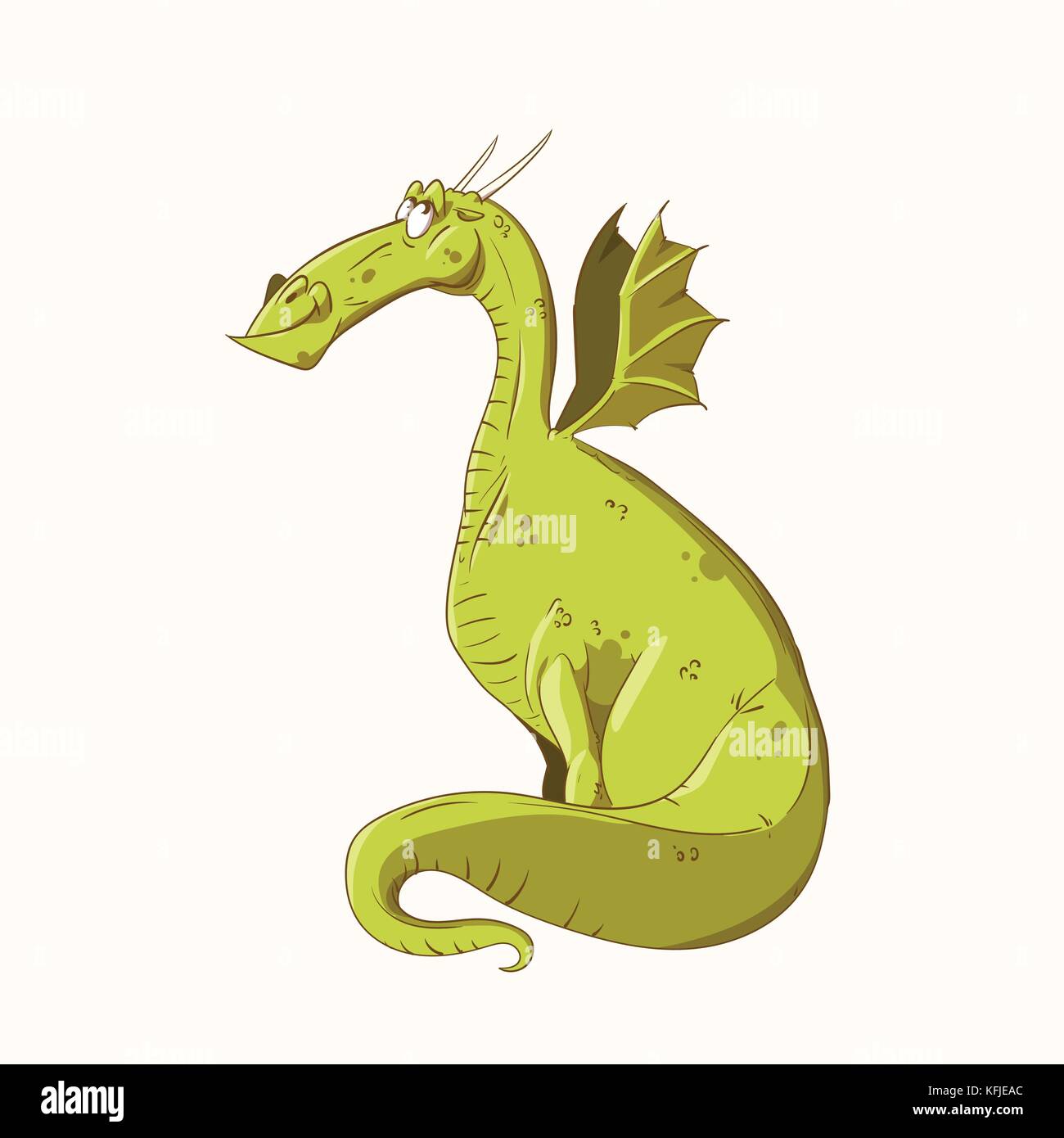Colorata illustrazione vettoriale di un cartone animato green dragon, felice e sorridente. Illustrazione Vettoriale