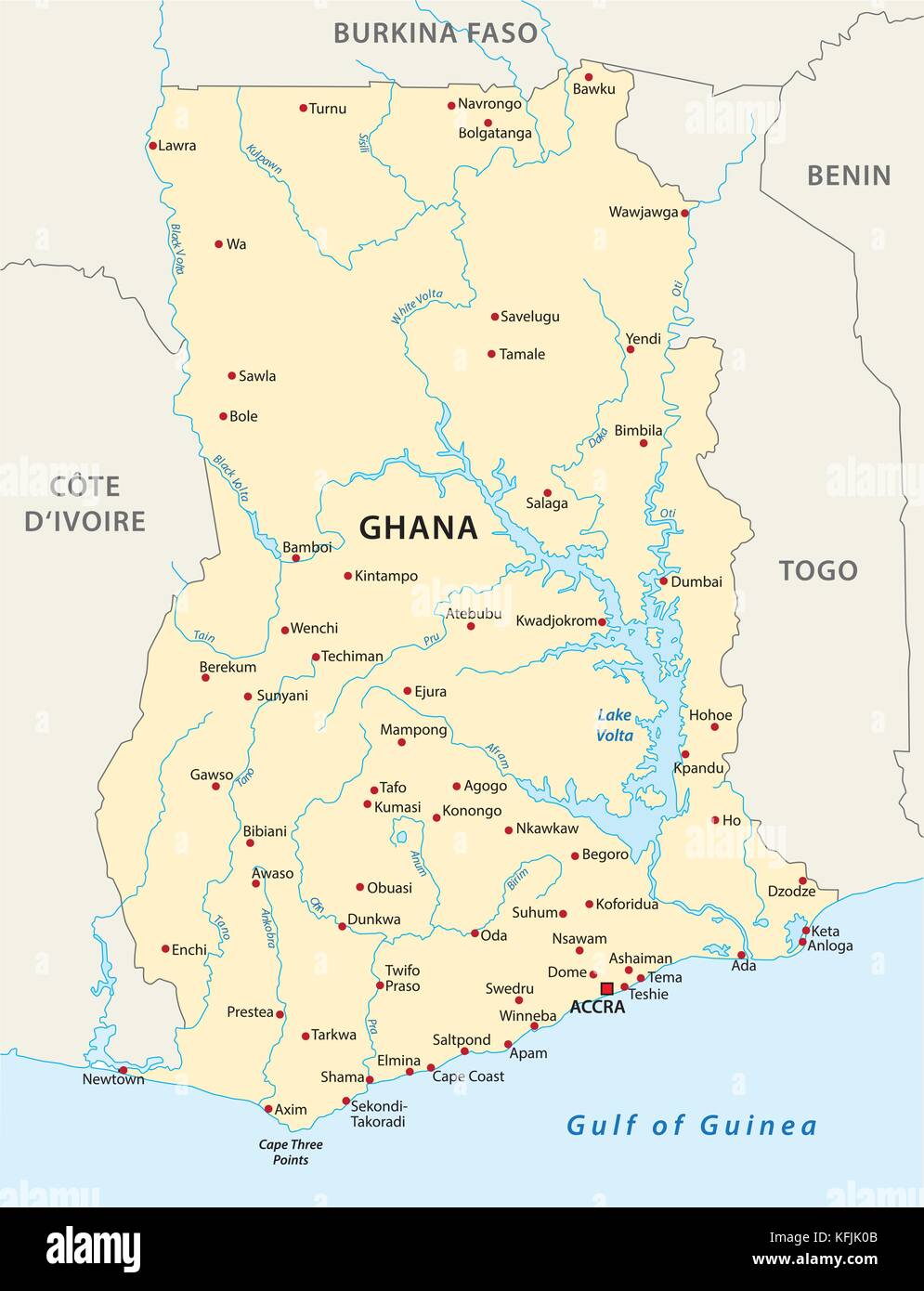 Il ghana mappa vettoriale Illustrazione Vettoriale