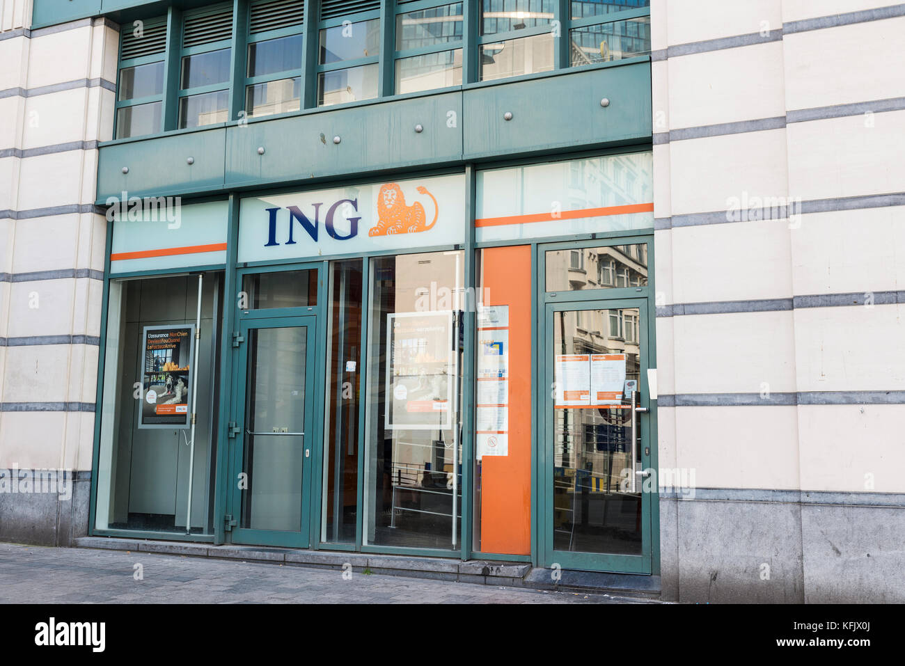 Bruxelles, Belgio - 27 agosto 2017: filiale della banca ing nel centro di Bruxelles, Belgio Foto Stock