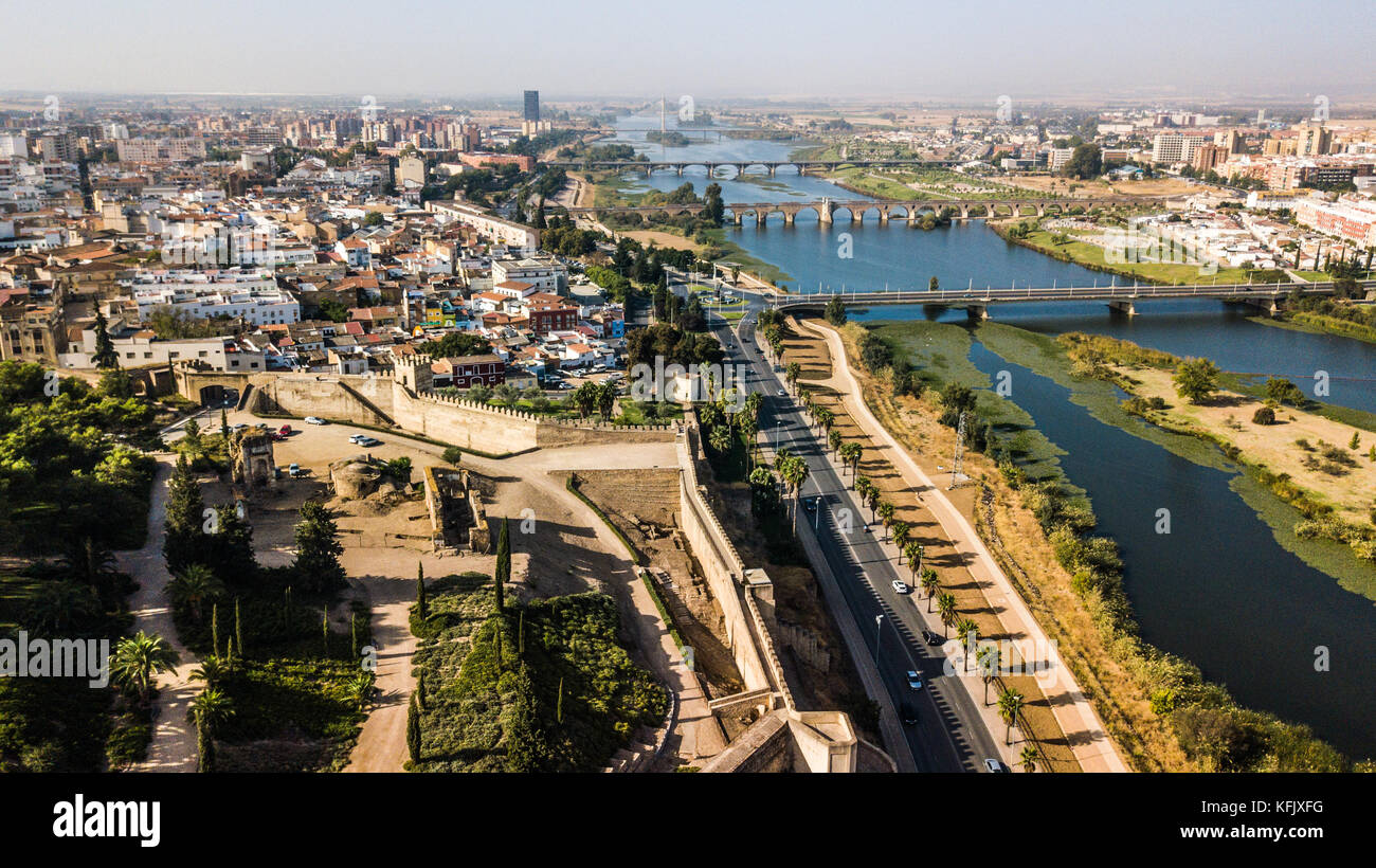 Vista dall'Alcazaba, una cittadella moresca, Badajoz, Spagna Foto Stock